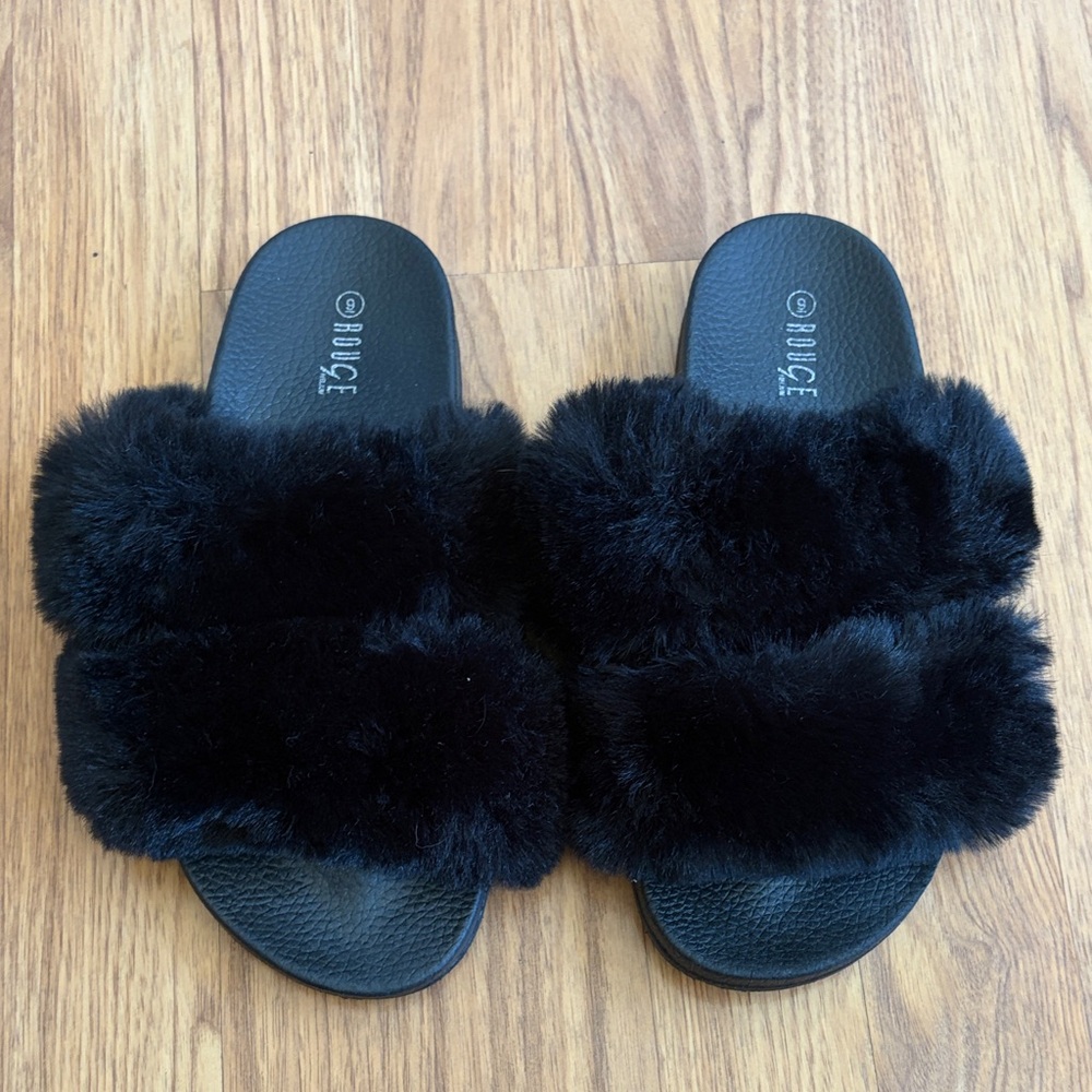 Rouge Helium Faux Fur Double-Band Slide Sandals Size 9